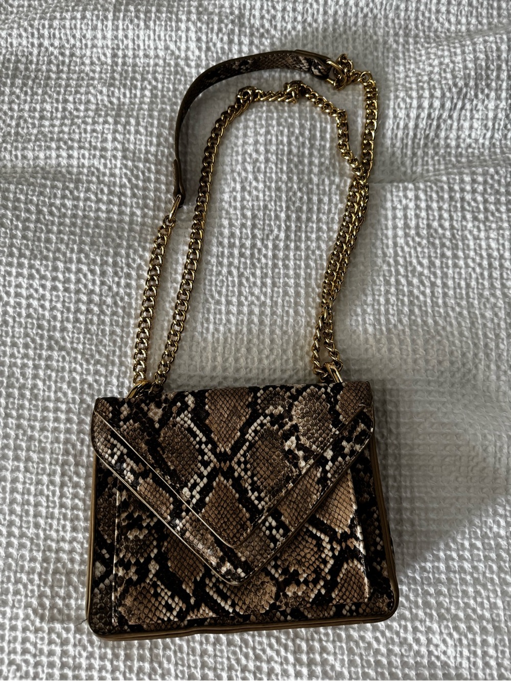 Snake-Print Crossbody Bag with Gold Chain